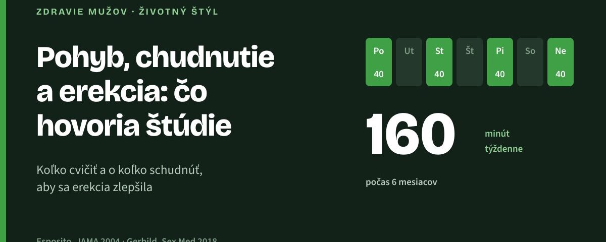 Pohyb, chudnutie a erekcia: čo hovoria vedecké štúdie Týždenný plán aeróbneho pohybu 4-krát 40 minút, spolu 160 minút týždenne